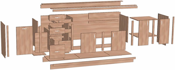 Less parts needed on Combination Cabinets